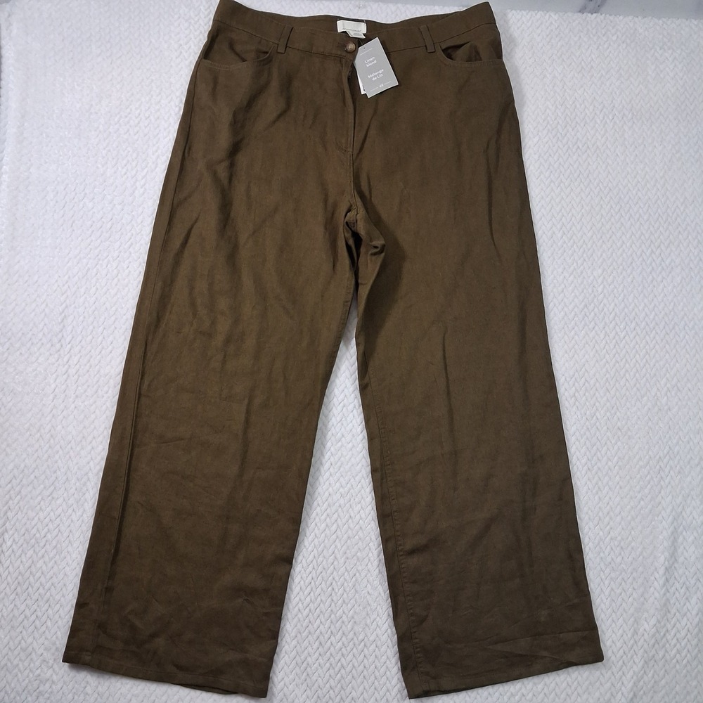 H&M Linen Blend Wide Leg Pants Womens 16 (Waist 37") Brown.